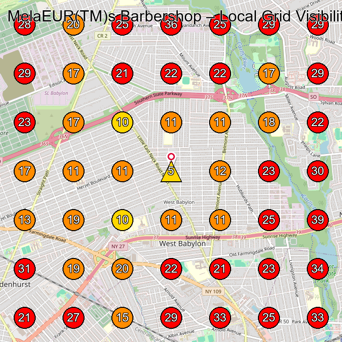 MelaEUR(TM)s Barbershop GeoGrid visibility map for Barber Shop in Lindenhurst